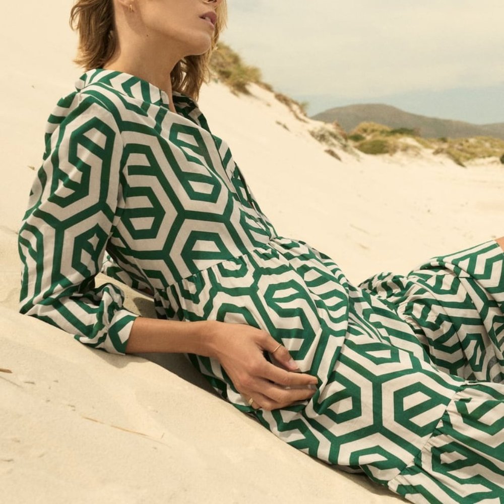 Zara Geometric Print Dress, Green Size S